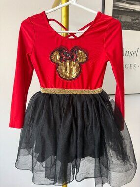 Disney Minnie Mouse Costume Dress Toddler 4T Red Black Tulle Halloween